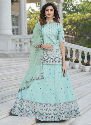 Lowest Price Lehenga in Teal Blue Silk Fabric LLCV110175