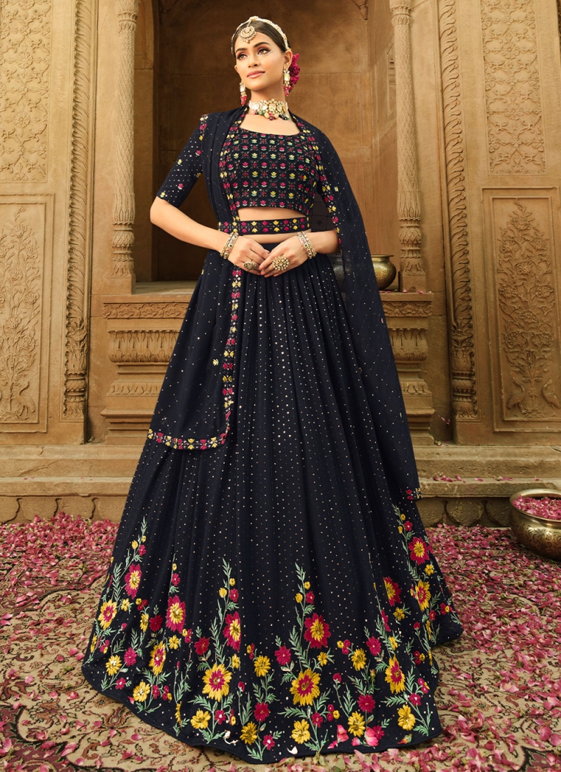 Amazing golden and black color heavy designer sequins lehenga choli –  Joshindia