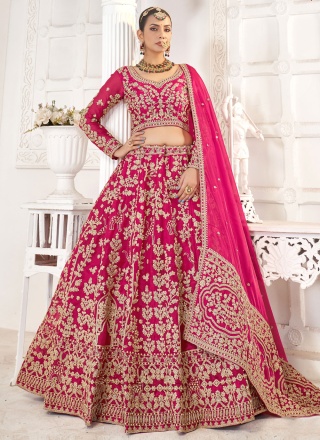 Innovative Jimmy Chu Embroidered Pink and Rani Trendy Lehenga Choli