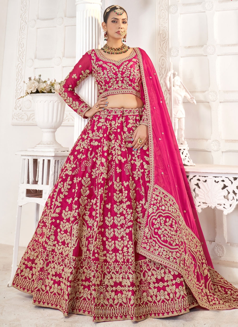 Innovative Jimmy Chu Embroidered Pink and Rani Trendy Lehenga Choli