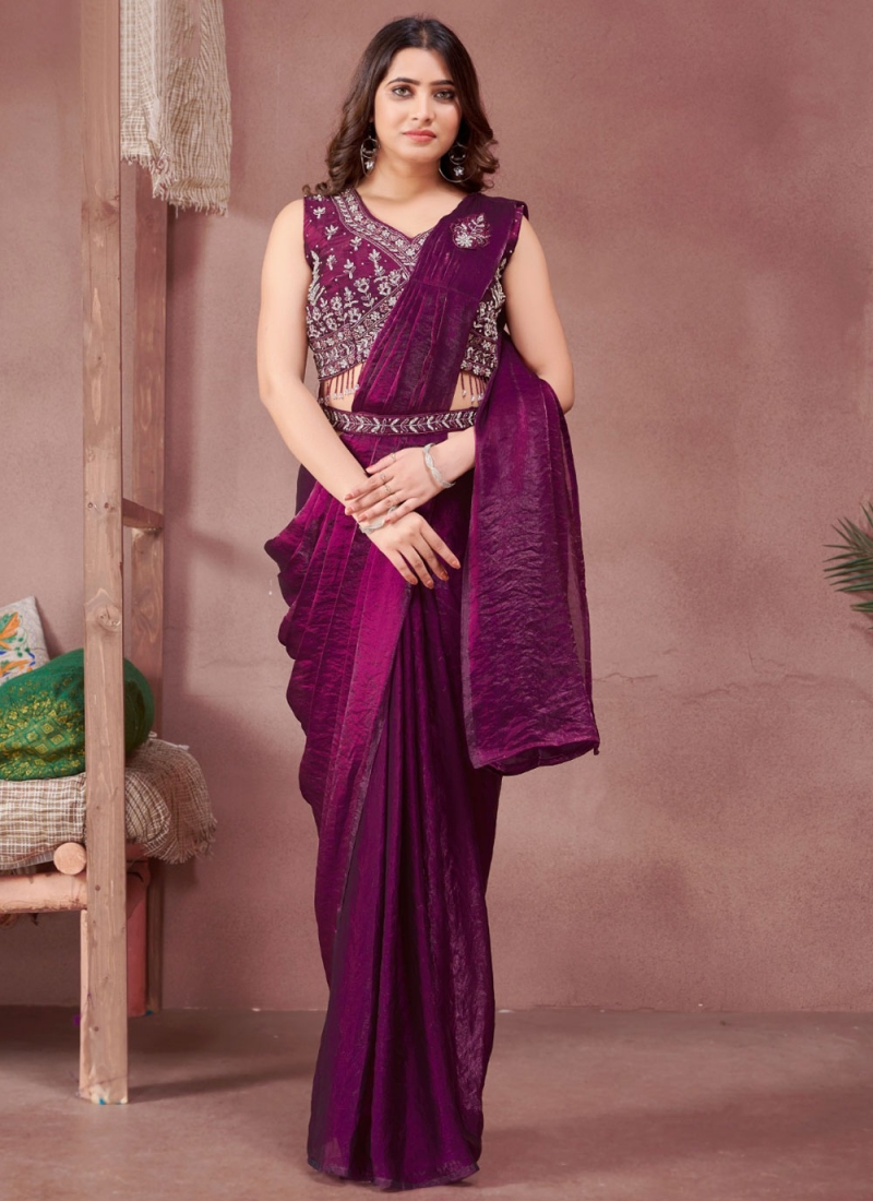 Integral Wine Plain Classic Saree