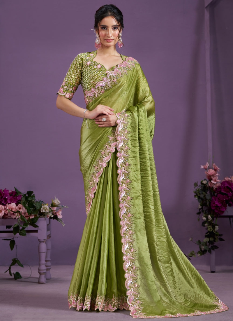 Intricate Green Embroidered Classic Saree