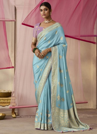 Intricate Viscose Aqua Blue Classic Saree