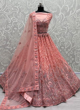 Photo of Peach engagement lehenga on bride