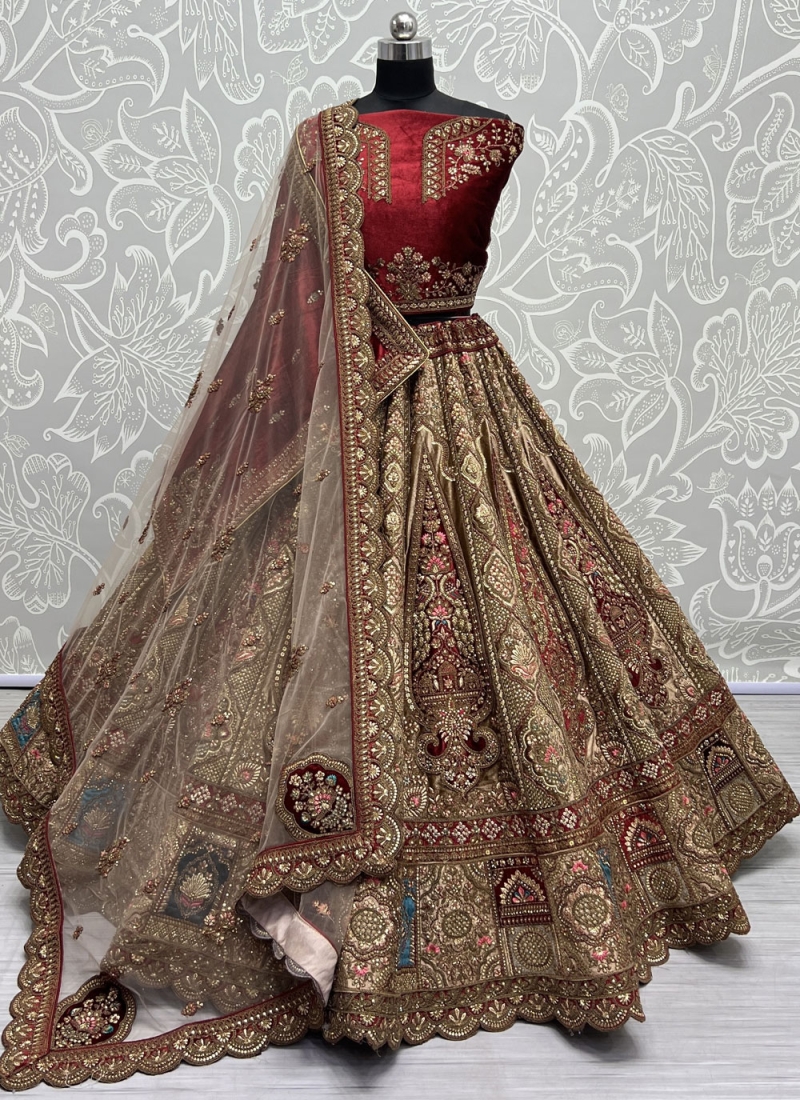 Cream & Red Art Silk Printed Lehenga Choli 2881LG03