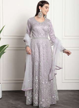 Invaluable Embroidered Purple Net Trendy Salwar Su