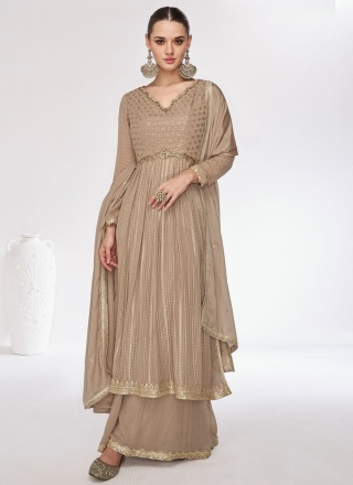 Invaluable Sequins Brown Chinon Trendy Designer Salwar Kameez