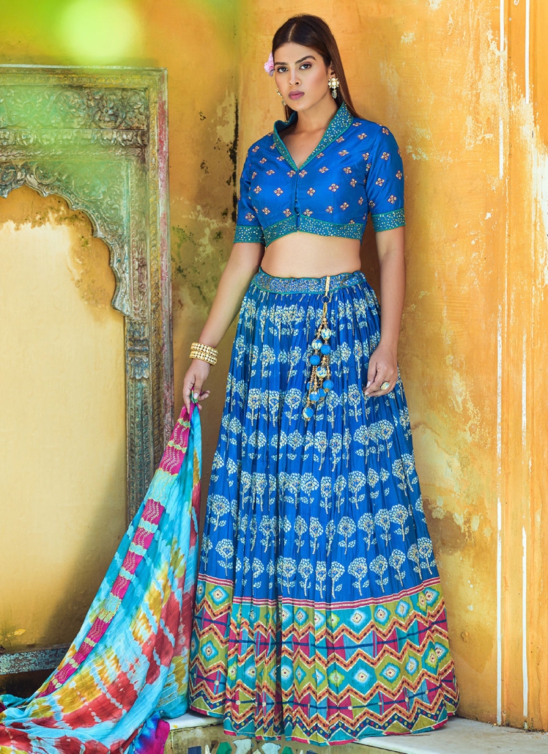 Buy Blue silk digital wedding lehenga choli in UK, USA and Canada | Party  wear dresses, Designer lehenga choli, Choli designs