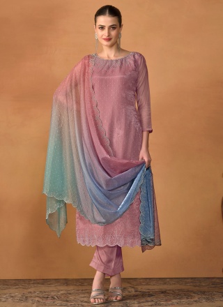 Invigorating Embroidered Organza Purple Salwar Kameez