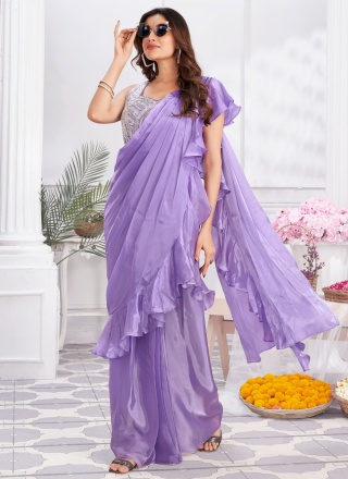 Invigorating Lavender Satin Silk Contemporary Saree