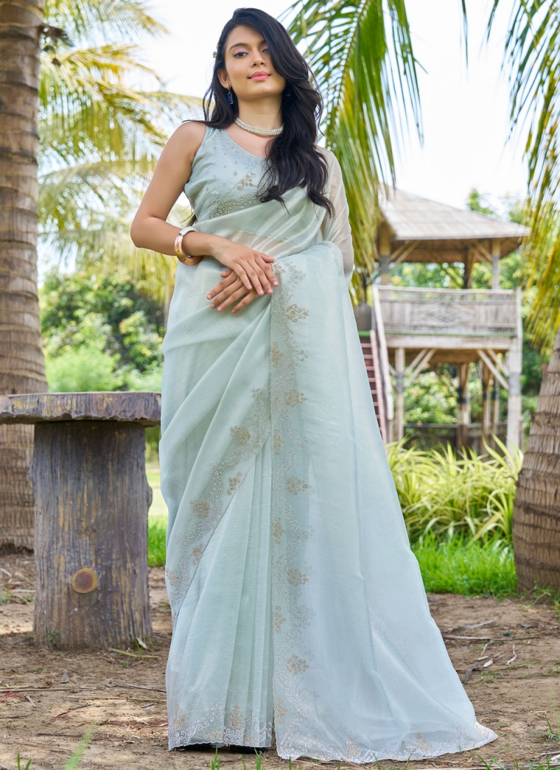 Invigorating Sea Green Festival Designer Saree