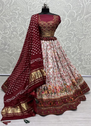 Irresistible Cotton Maroon Handwork Designer Lehenga Choli