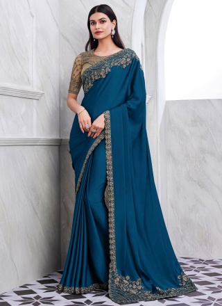 Irresistible Embroidered Silk Blue Traditional Saree