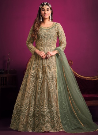Irresistible Net Sea Green Lace Long Length Anarkali Salwar Suit