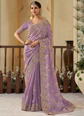 Irresistible Sequins Purple Contemporary Saree