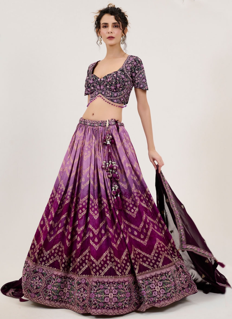 Jacquard Purple Zari Readymade Lehenga Choli