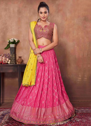 Jacquard Silk Readymade Lehenga Choli in Pink