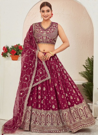 Jacquard Work pure-dola Readymade Lehenga Choli in Maroon and Rani