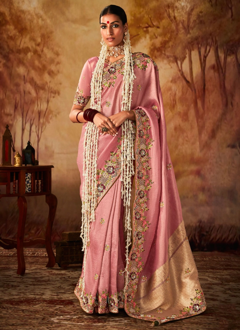 Saundaryam Pink Kanjivaram Silk Saree With Amazing Weaving All Over