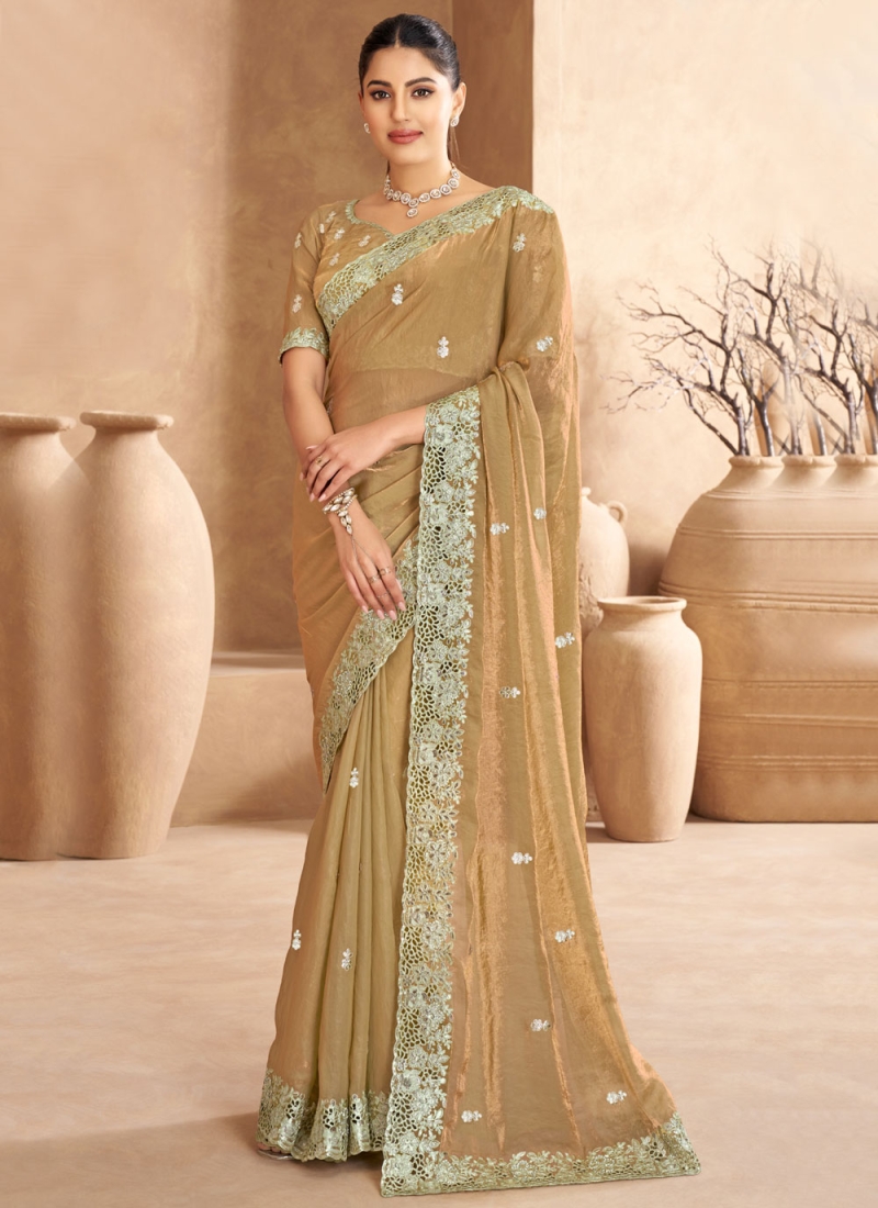 Khaki Sangeet Satin Trendy Saree