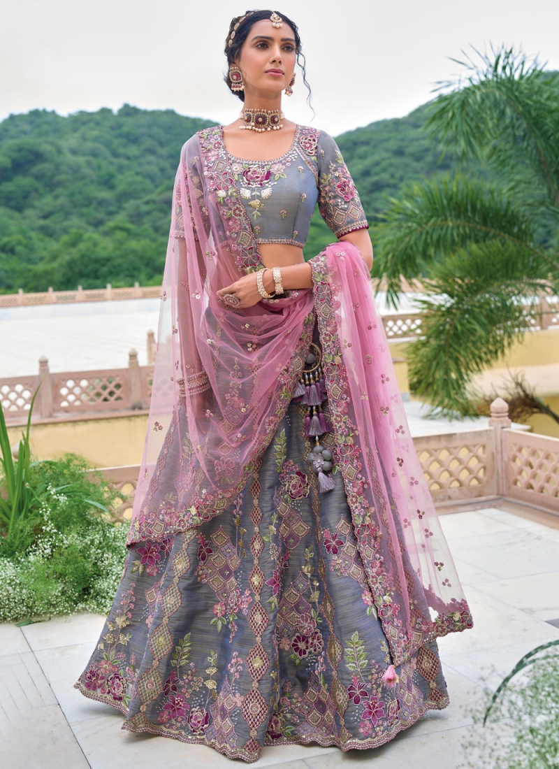 Latest Blue and Grey Wedding Lehenga Choli