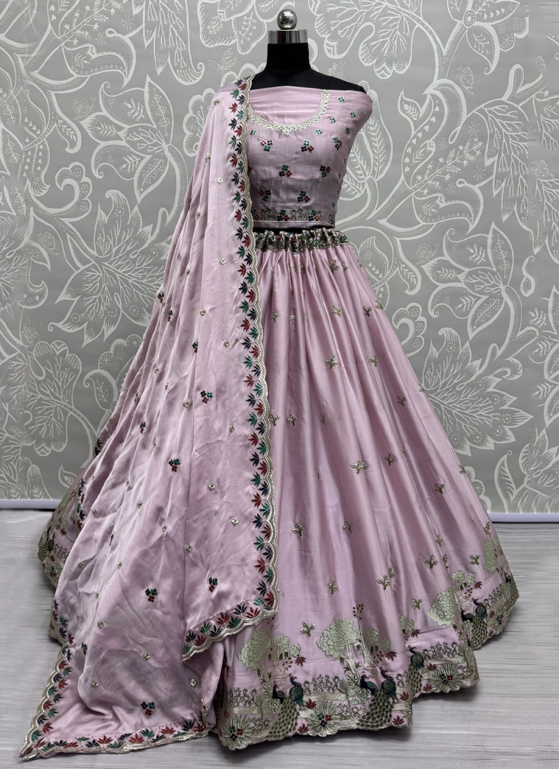 Lavender and Pink Embroidered Reception Trendy Lehenga Choli