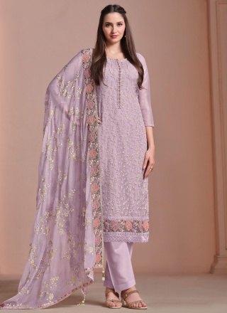 Lavender Chiffon Embroidered Trendy Salwar Kameez