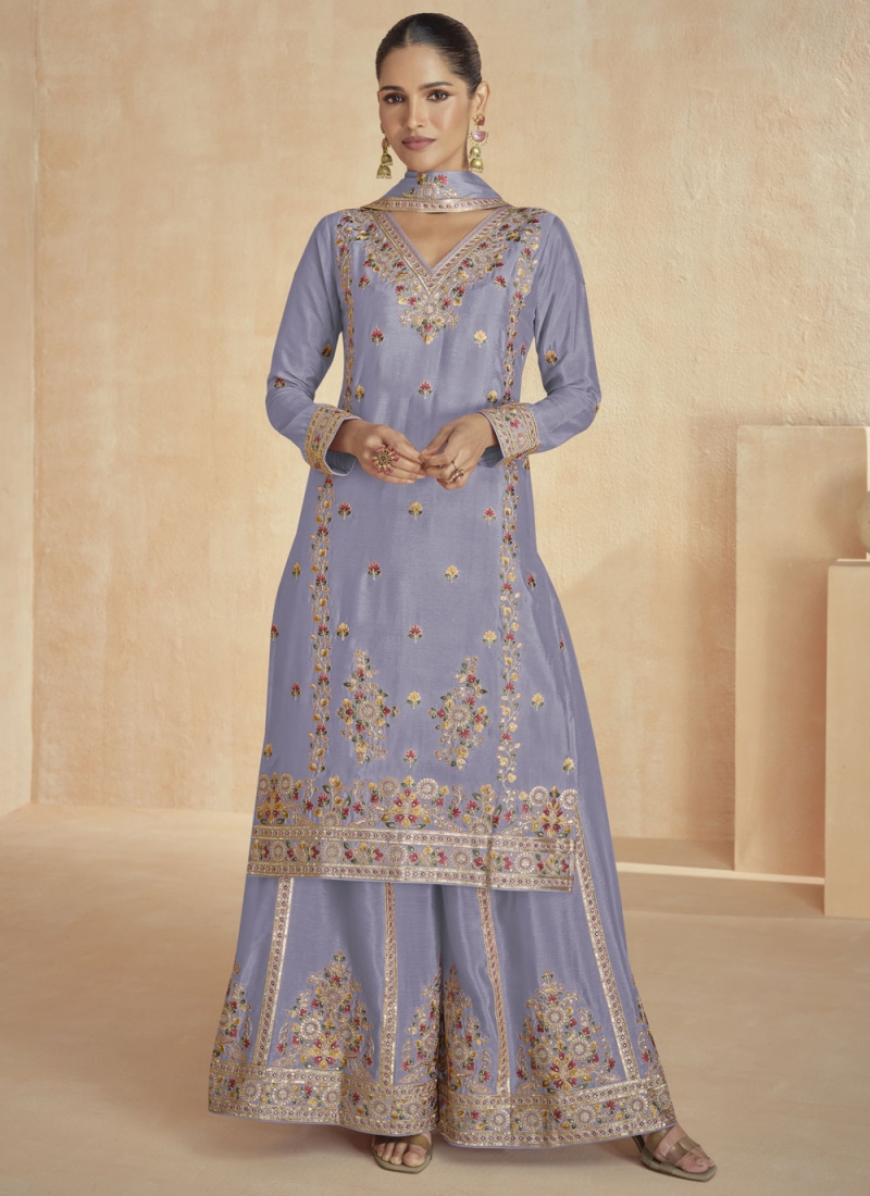 Lavender Chinon Readymade Salwar Kameez