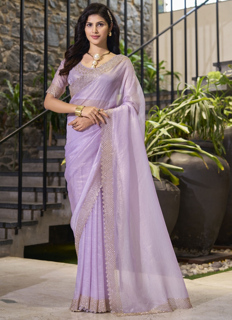 Lavender Cutdana Trendy Saree