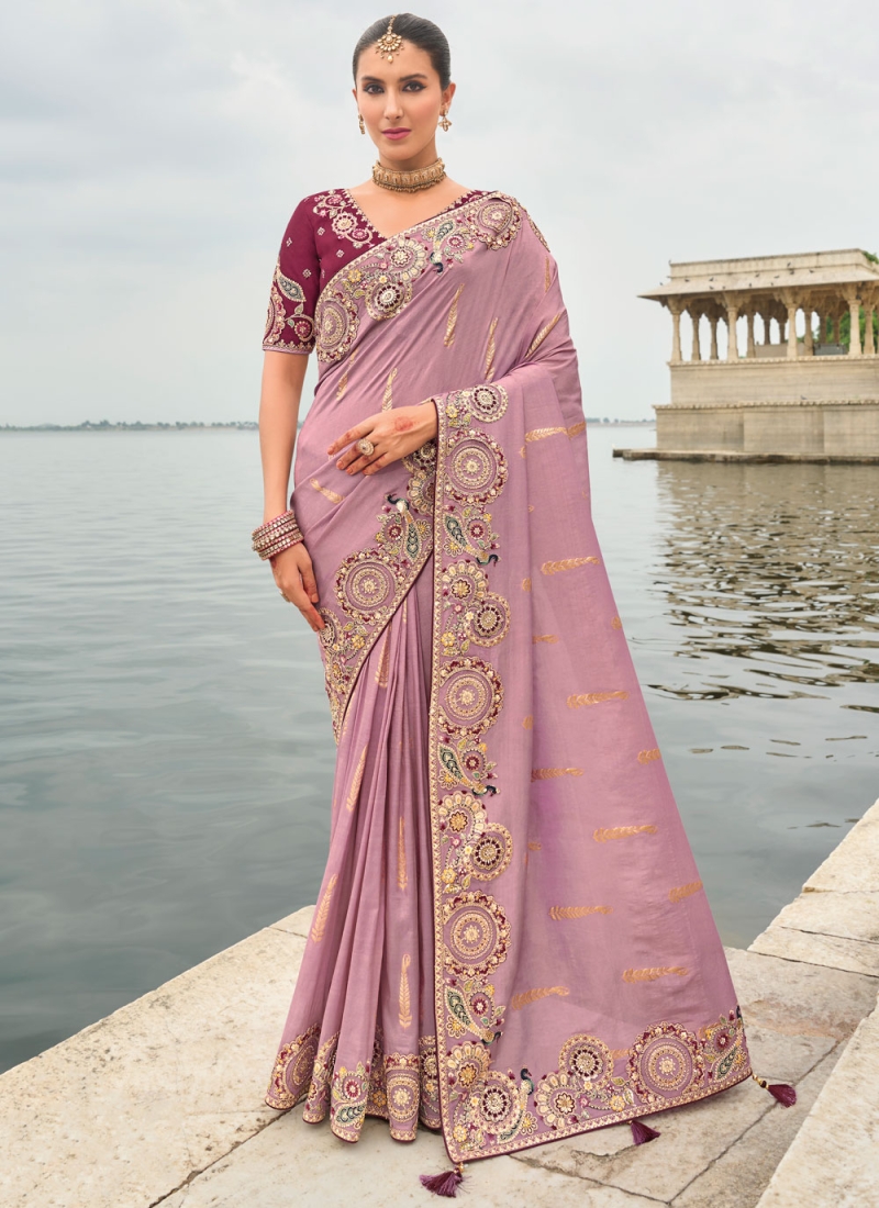 Lavender Embroidered Classic Saree