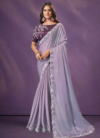 Lavender Embroidered Organza Contemporary Saree