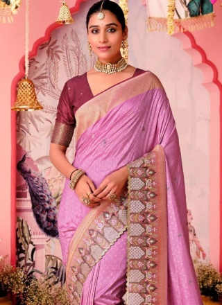 Lavender pure-dola Party Traditional Saree