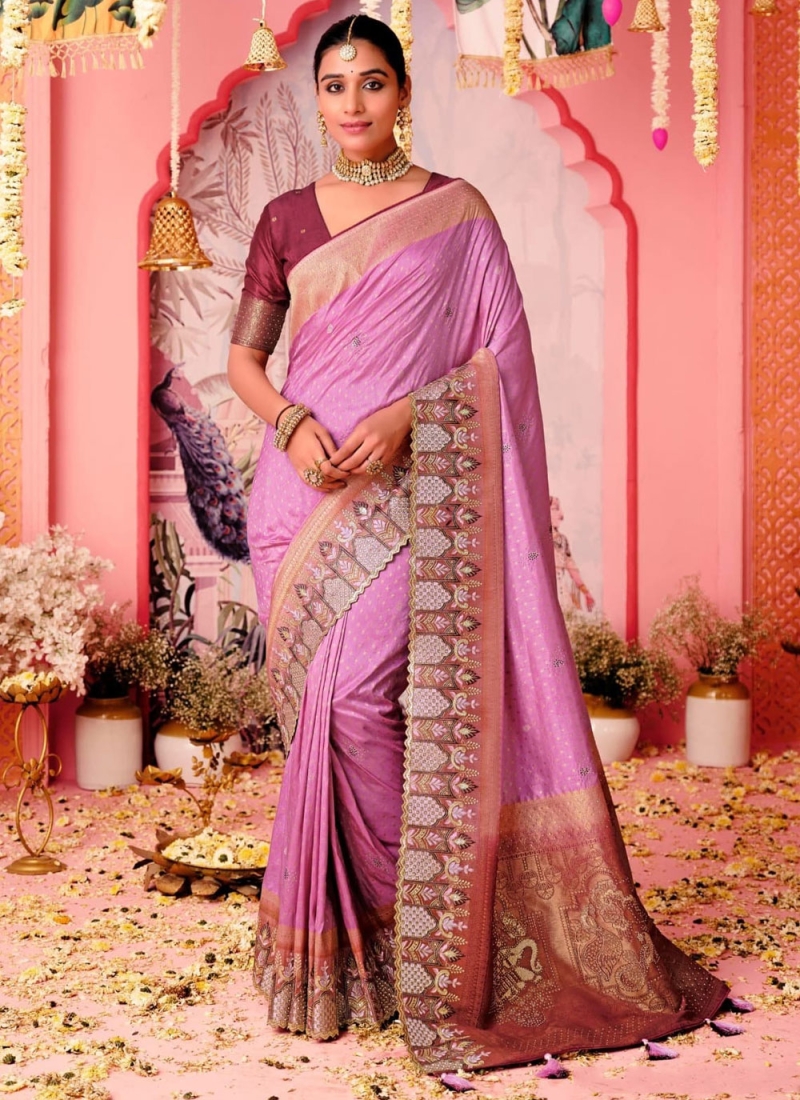 Lavender pure-dola Party Traditional Saree