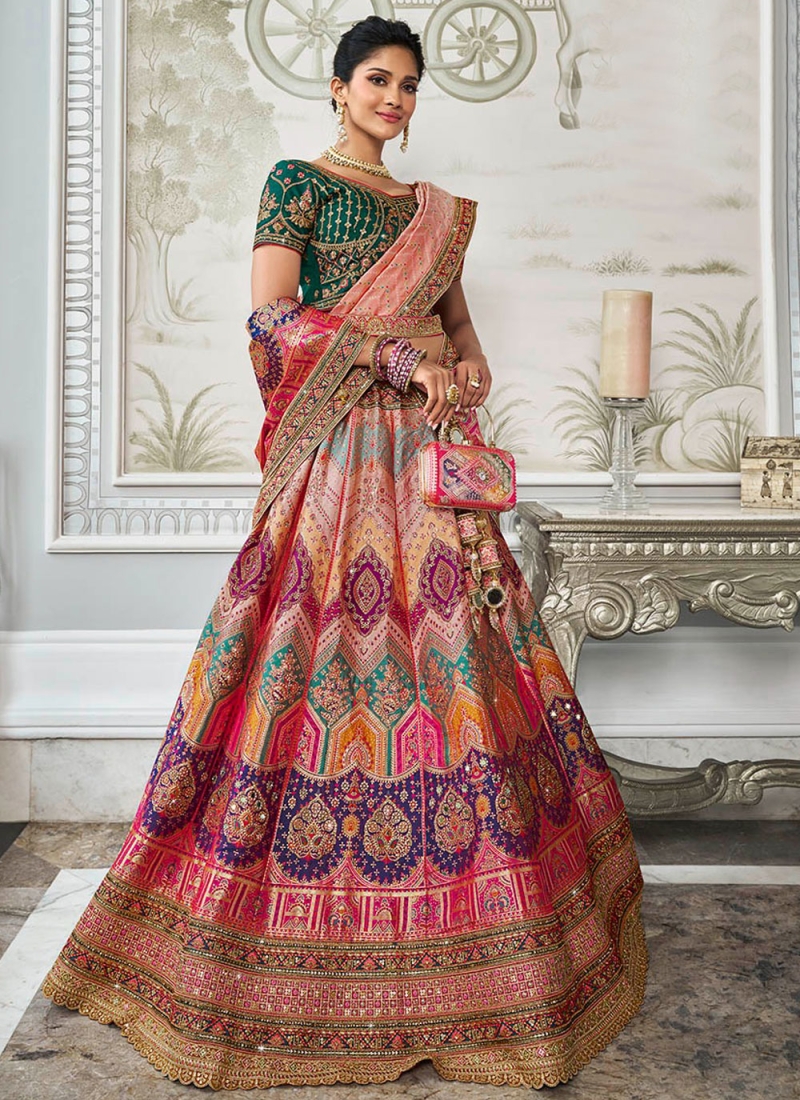 Lehenga Choli Embroidered Banarasi Silk in Multi Colour