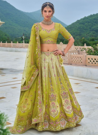 Lehenga Choli Thread Silk in Green