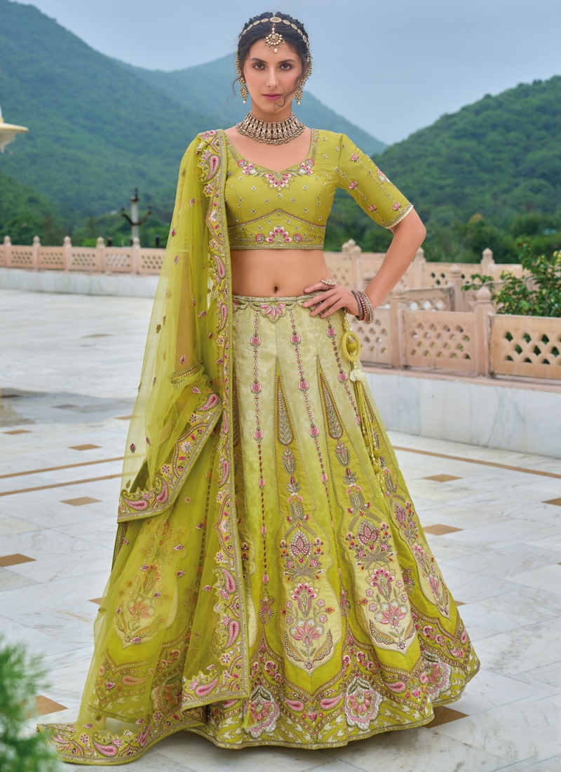 Lehenga Choli Thread Silk in Green