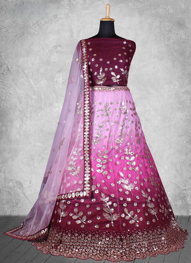 Lehenga Choli Thread Work Net in Pink