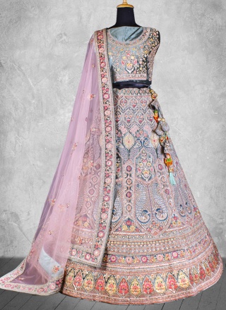 Lehenga Choli Zari Velvet in Aqua Blue