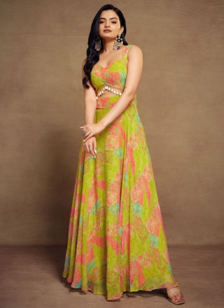 Lively Green Printed Georgette