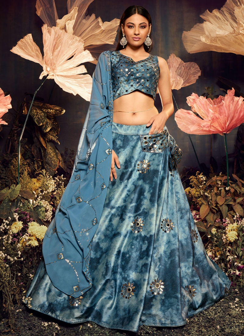 Pista Velvet Heavy Embroidery with Zarkan And Handwork Lehenga Choli -  Lilots - 4274677