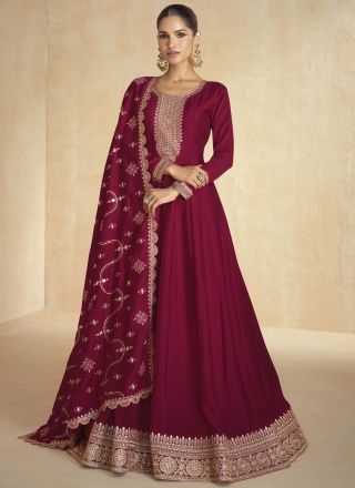 Lovable Zari Maroon and Rani Silk Readymade Gown