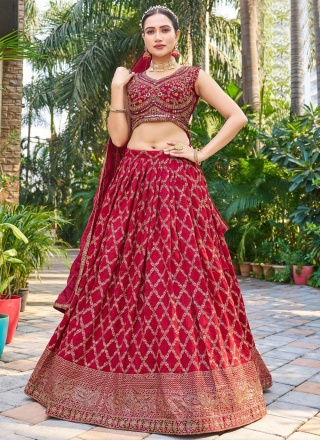 Lovely Embroidered Viscose Rust Readymade Lehenga Choli