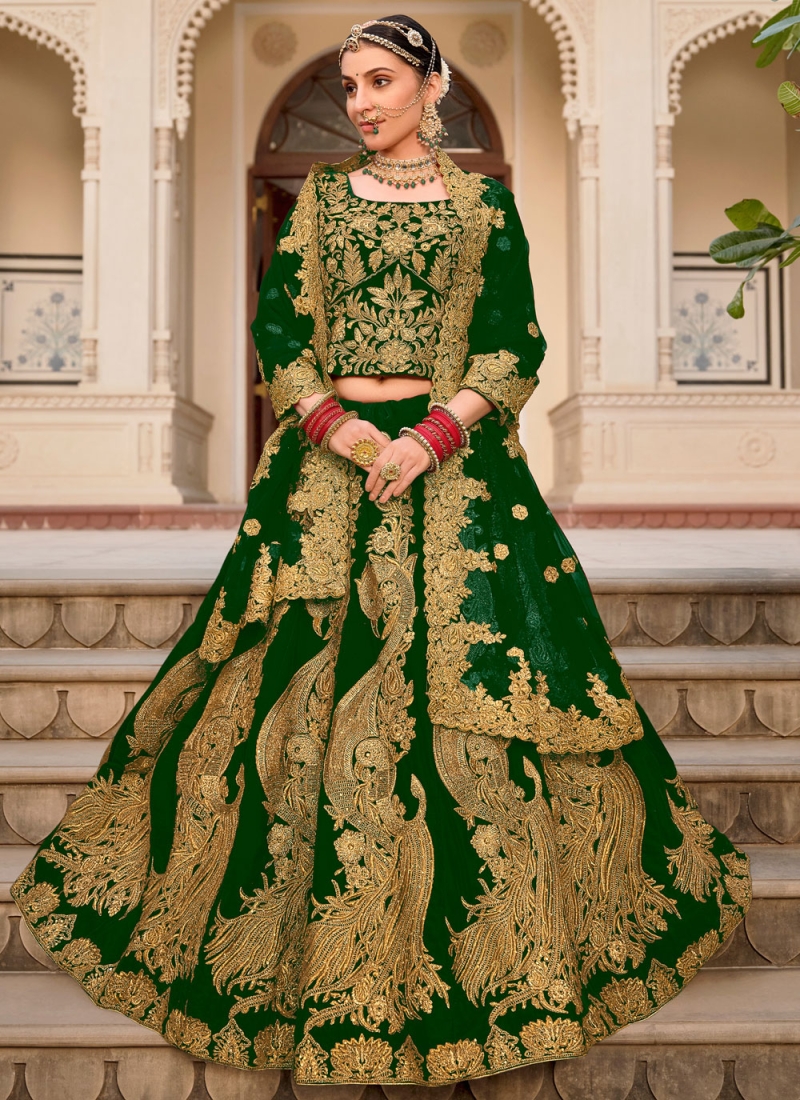 Lovely Green Dori Work Velvet Designer Lehenga Choli