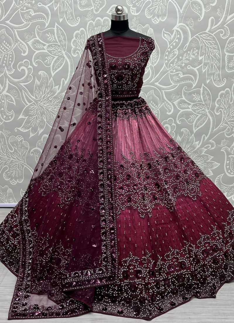 Dark Pink Art Silk A Line Lehenga Wedding Wear - Hijab Online