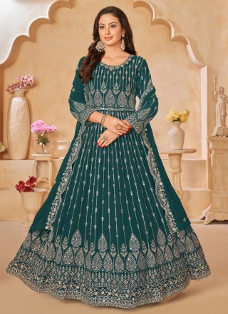 Magnetic Embroidered Teal Anarkali Salwar Suit 