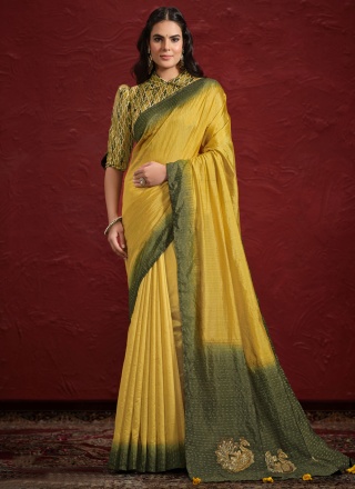 Magnetic Uppada Silk Embroidered Mustard Trendy Saree