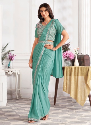 Majestic Embroidered Sea Green Saree