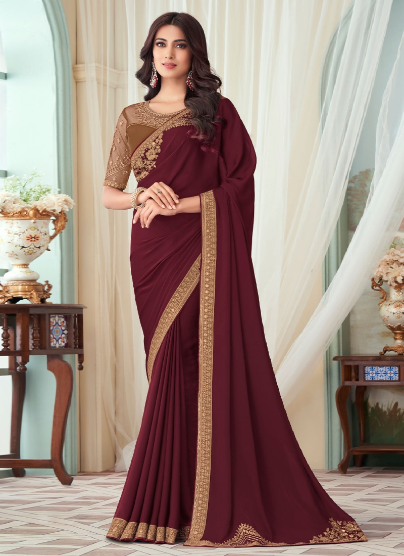 DESIGNER MAROON SILK READYMADE SAREE BLOUSE – ASHBHAV