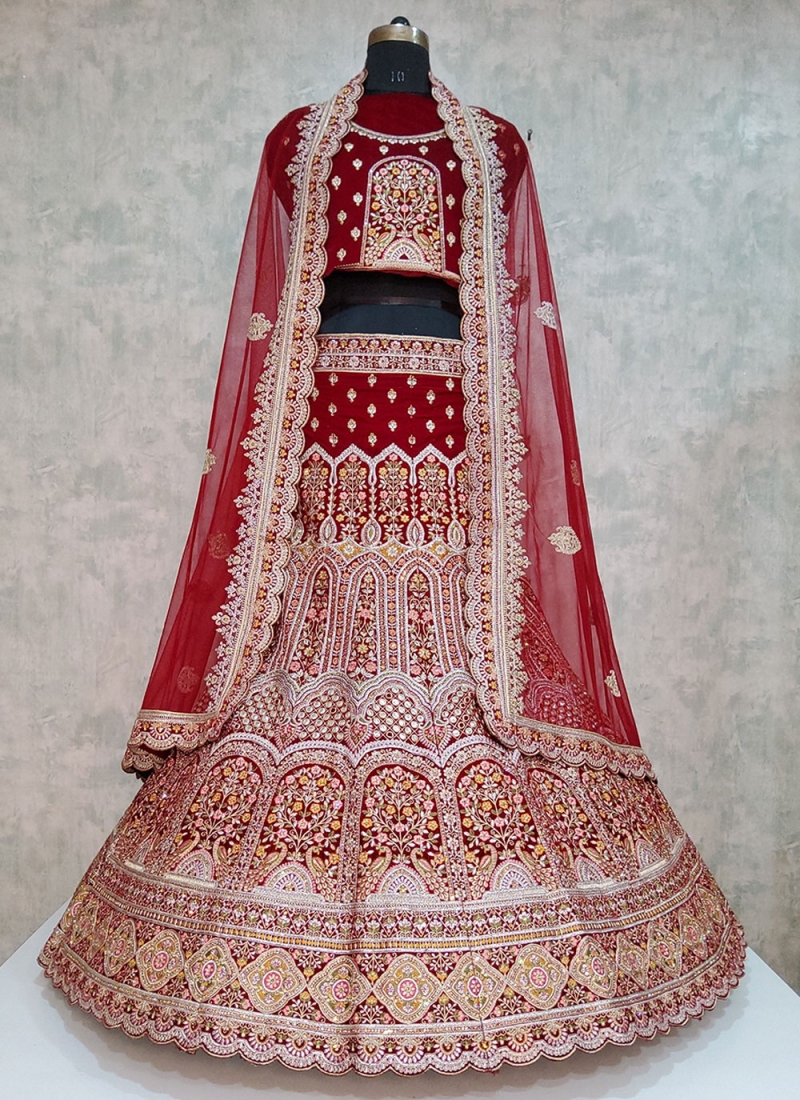 Maroon Bridal Velvet Designer Lehenga Choli