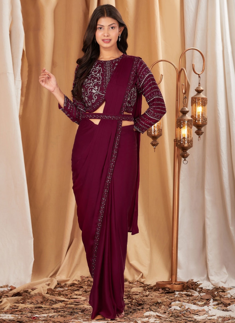 Maroon Festival Chinon Traditional Saree